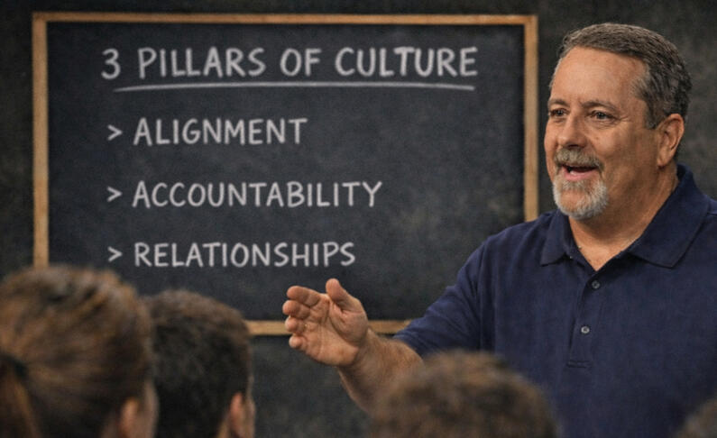 Matt Harr presenting the three pillars of culture